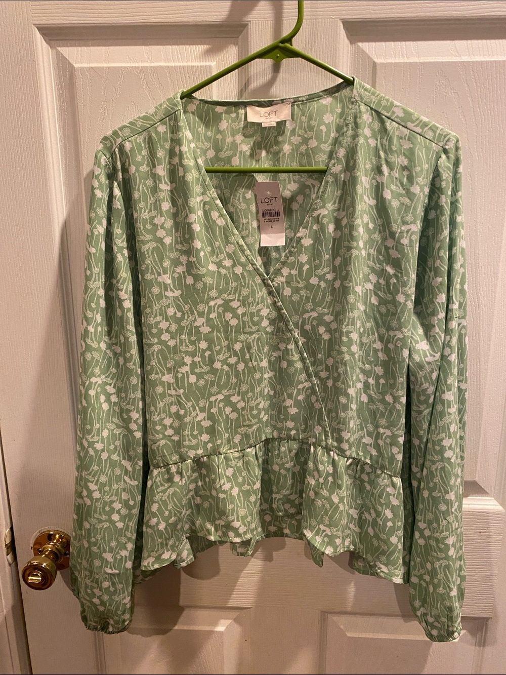 LOFT Mint Green Floral Faux-Wrap Peplum Blouse